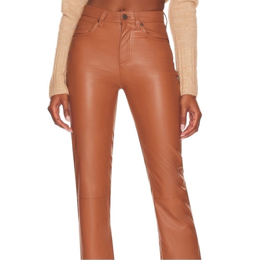 AG Adriano Goldschmied Alexxis Straight High- Rise Vintage Fit Leather Pants - Picture 4 of 14